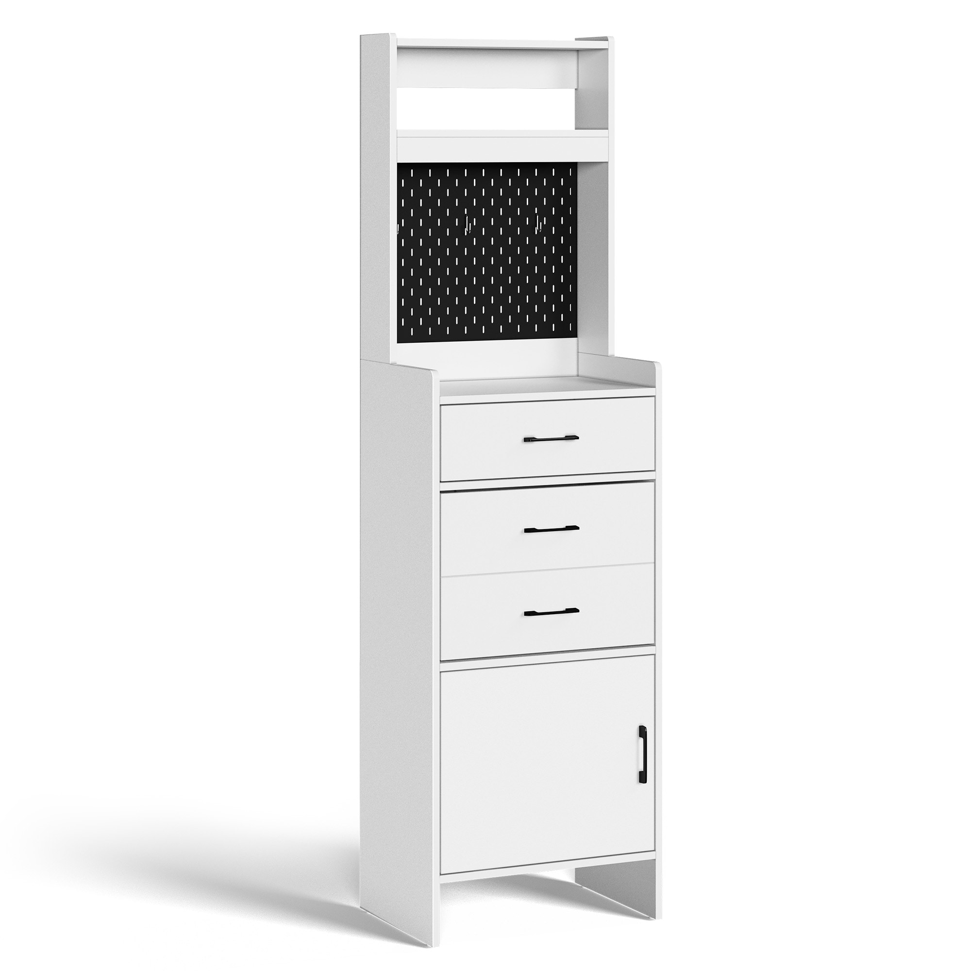 5-in-1 Shoe Cabinet With Flip Drawer, Entryway Shoe Storage With Pegboard, Adjustable Shelf, Wood Entryway Cabinet, White_voghion.com